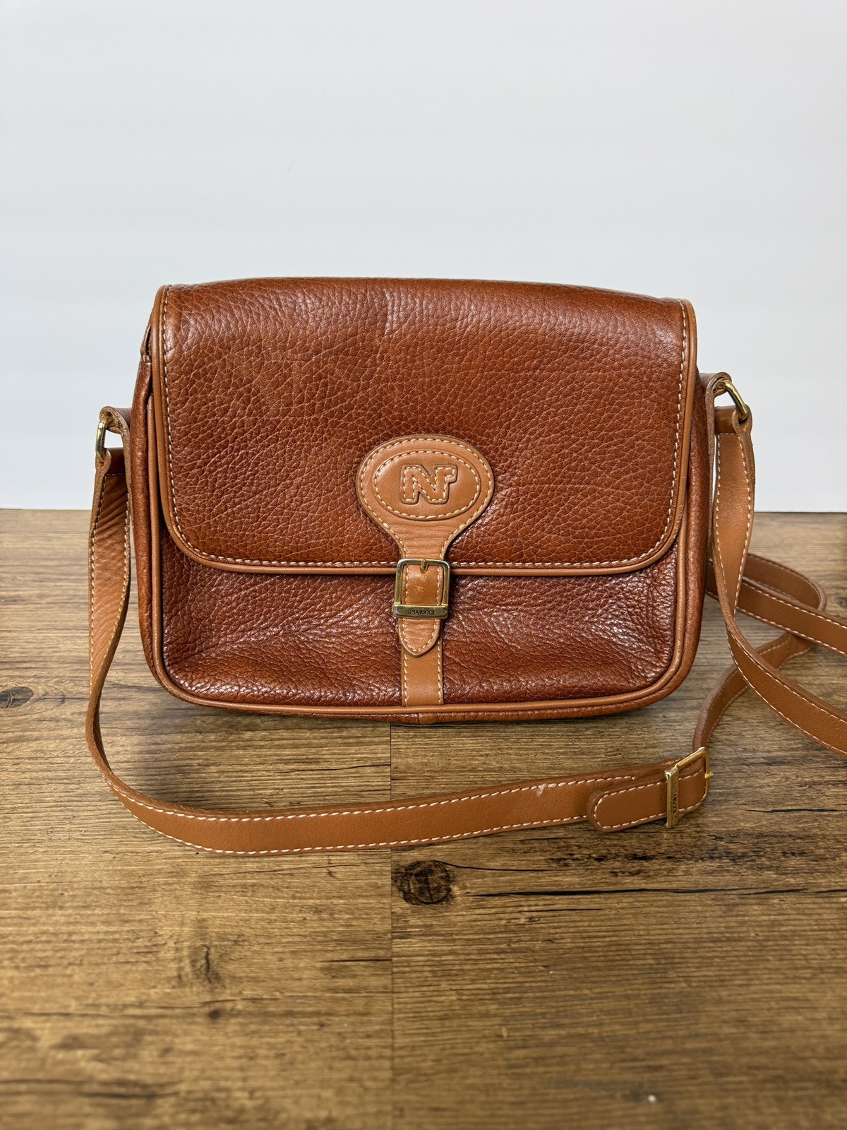Vintage Nina Ricci Paris 1980’s Brown Leather Crossbody Shoulder Bag