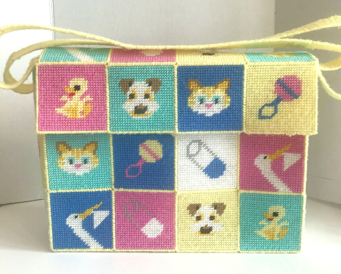Specially Hand Made By Jane Tote Baby Bag Cross Stitch Plastic Canvas Handmade