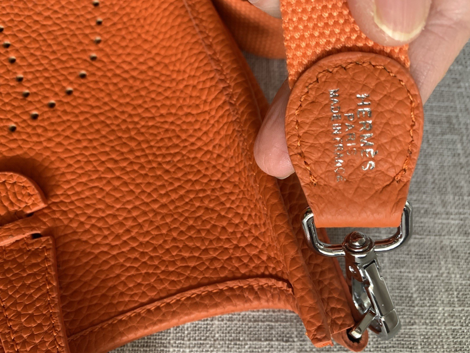 Hermes Shoulder Bag Evelyne Orange Leather Mini