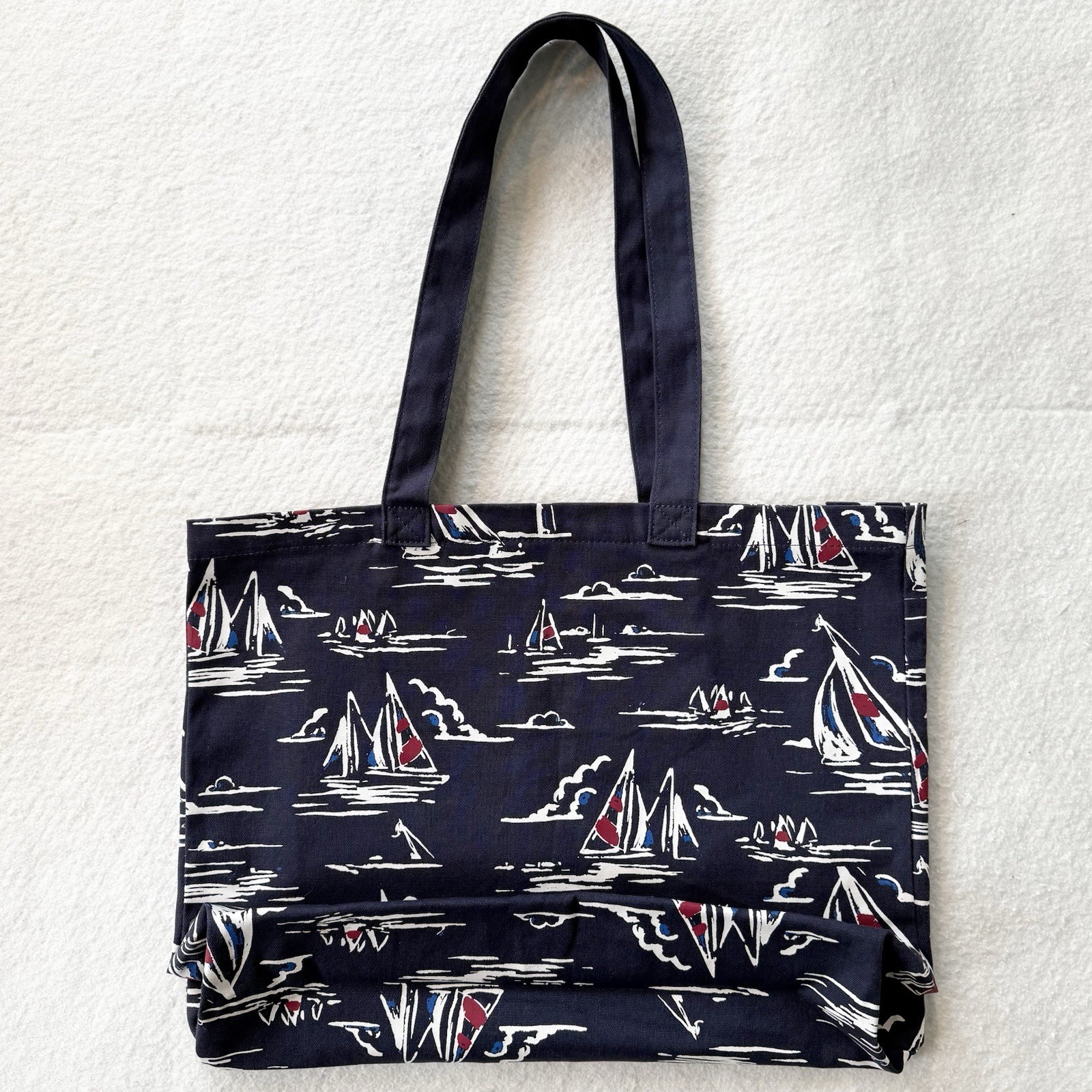 Vineyard Vines Navy Blue Sailboat Print Cotton Canvas Tote Bag Unlined Boats