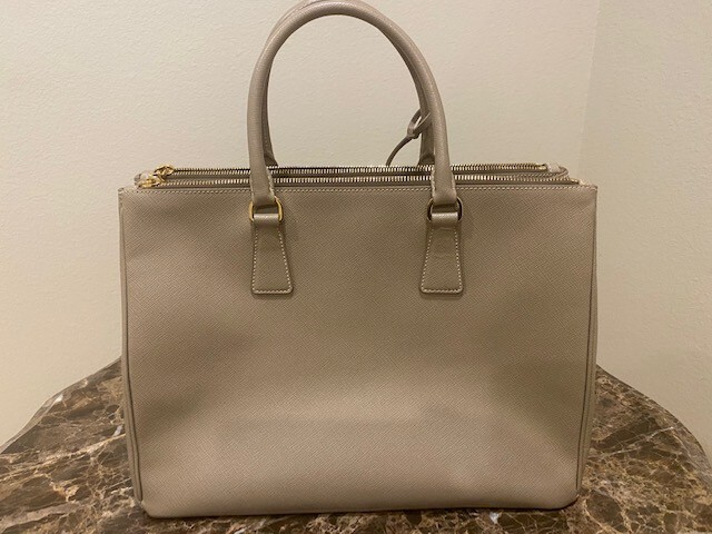 Prada Lux Double-Zip Galleria Saffiano Leather Large Beige Tote Bag