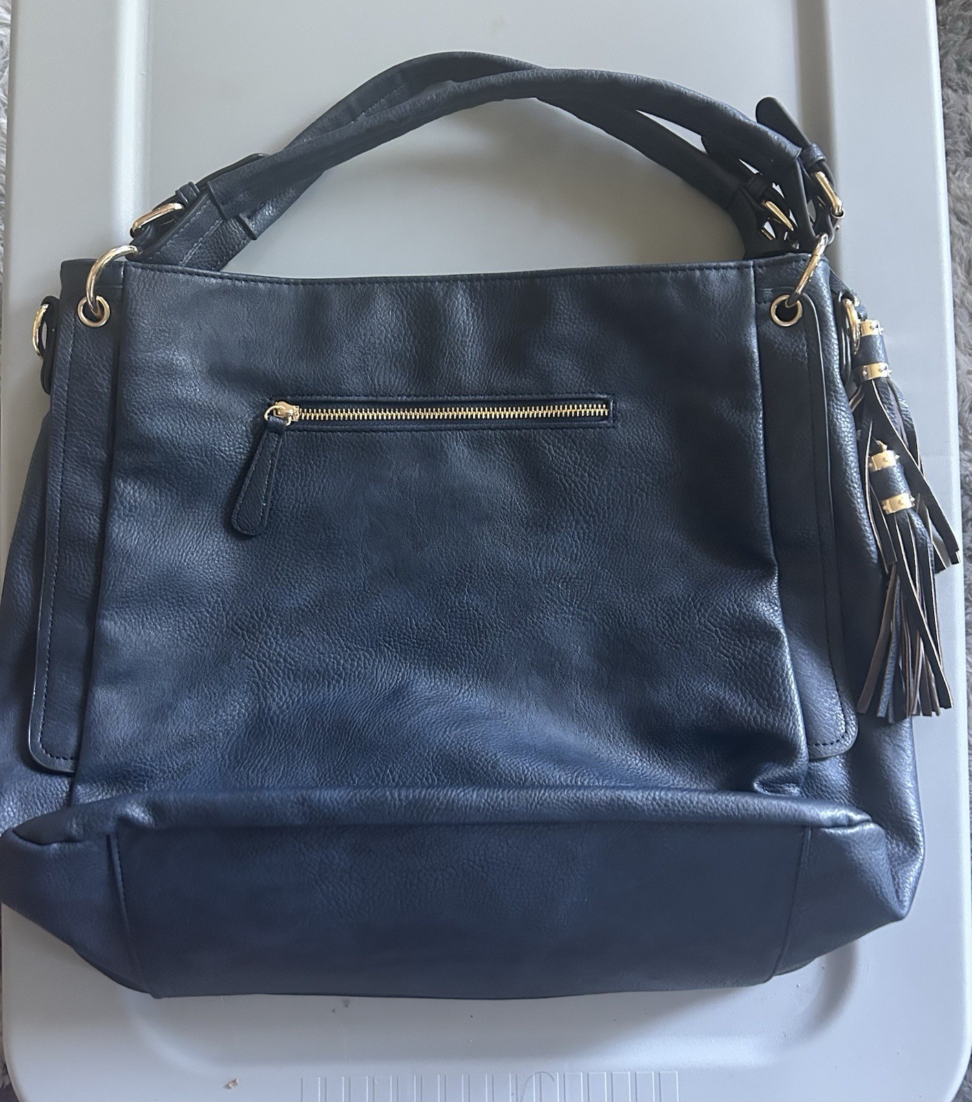Urban Expressions Navy Medium Shoulder Bag Zip Tassel Detachable Strap Pockets
