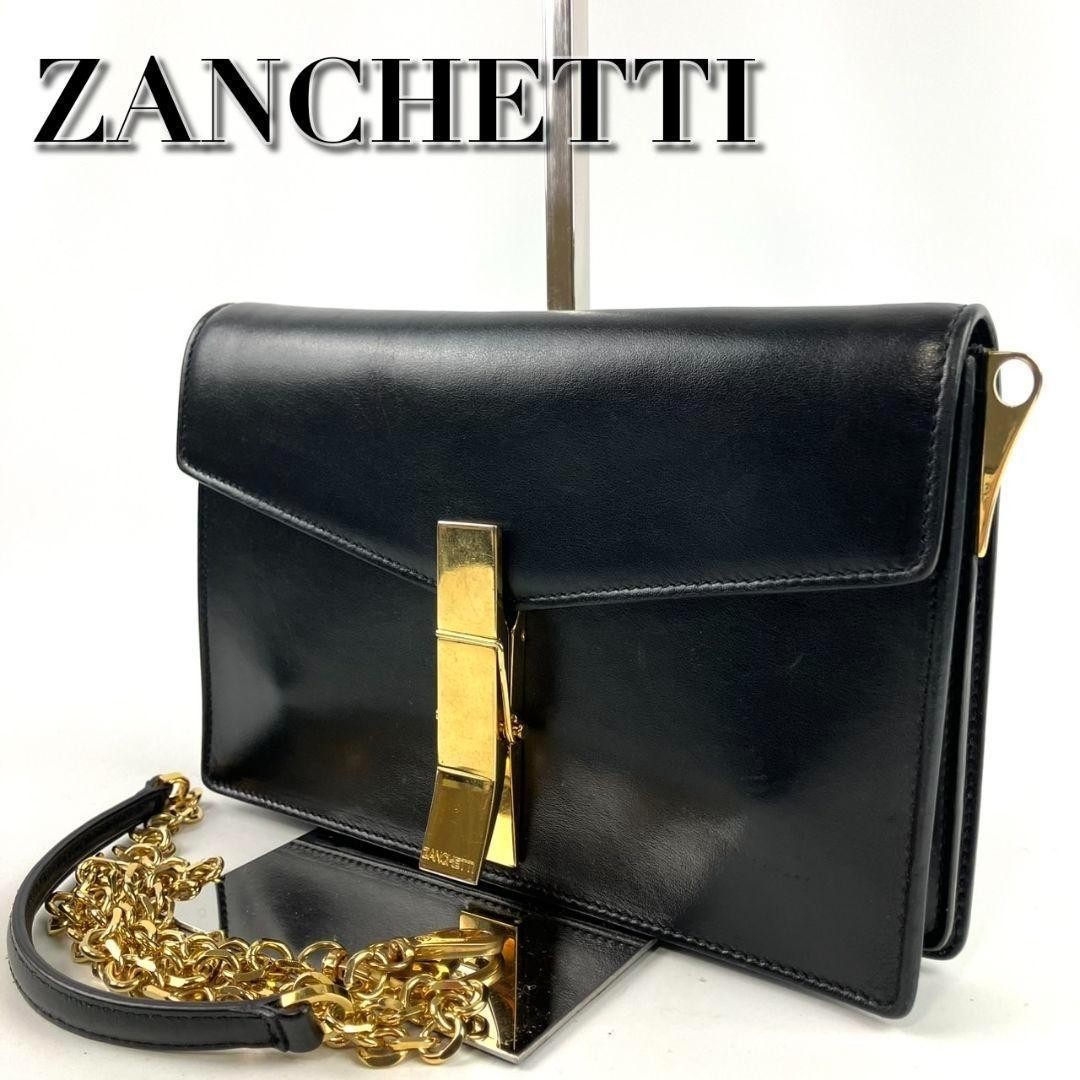 Auth Zanchetti 2-way bag clip design Chain & Leather Belt H 6.7in × W 9.4in Used