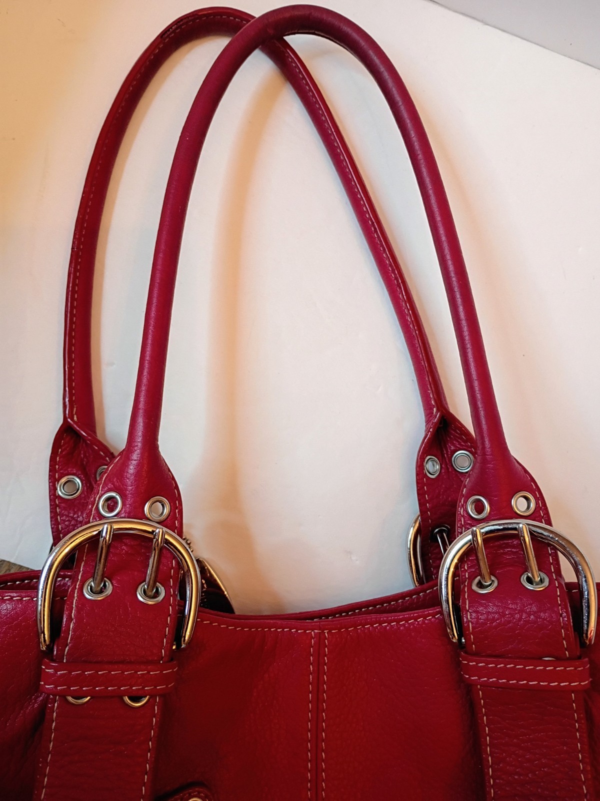 TIGNANELLO Red Leather Shoulder Bag Tote Hobo Satchel Large EUC