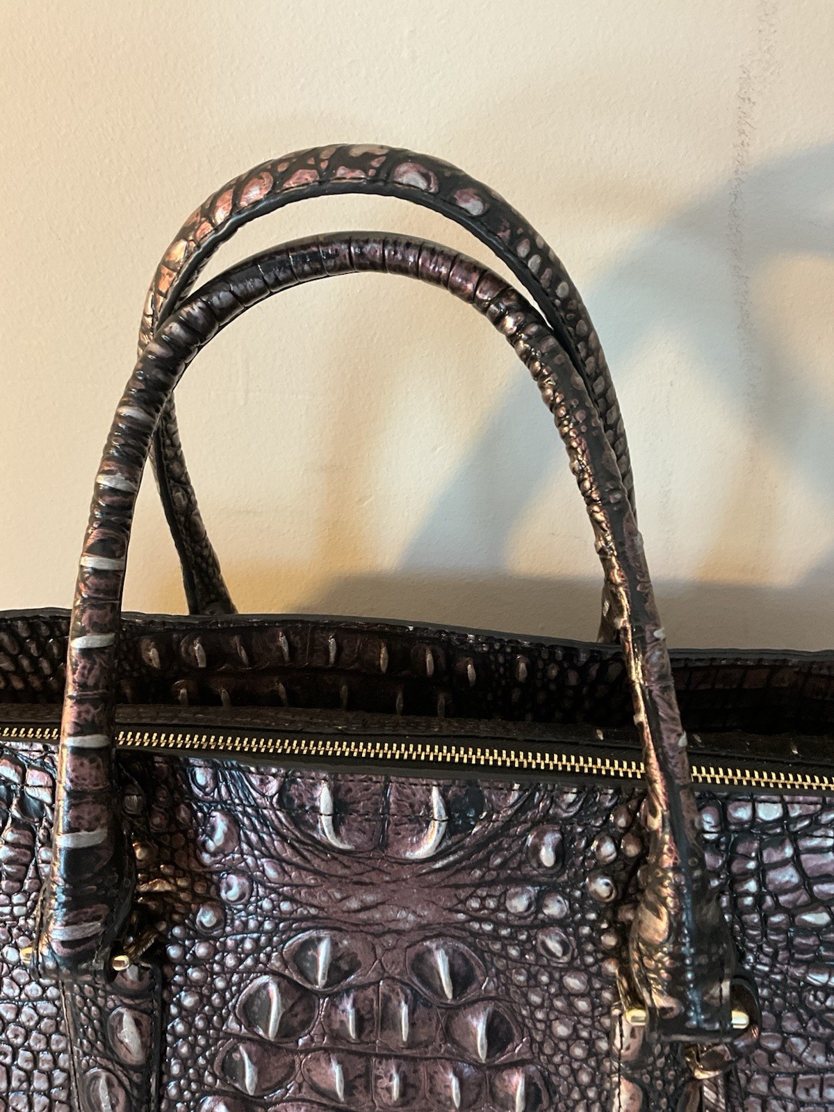Brahmin Large Finley Satchel Carryall Plum Melbourne EUC