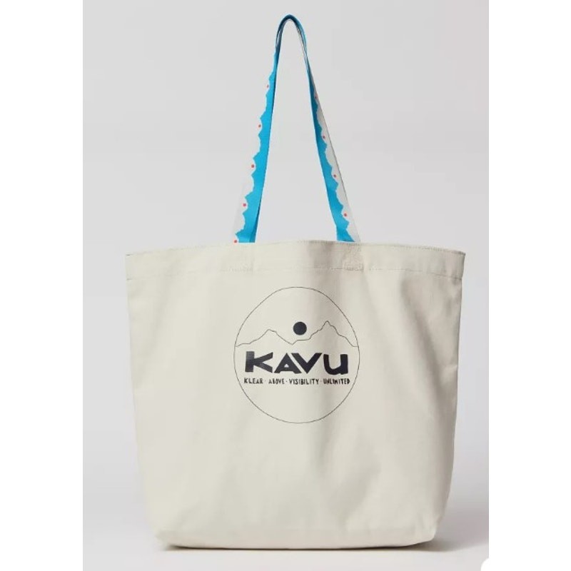 KAVU Typical Tote Bag Cotton Canvas Neutral Color Web Straps Blue