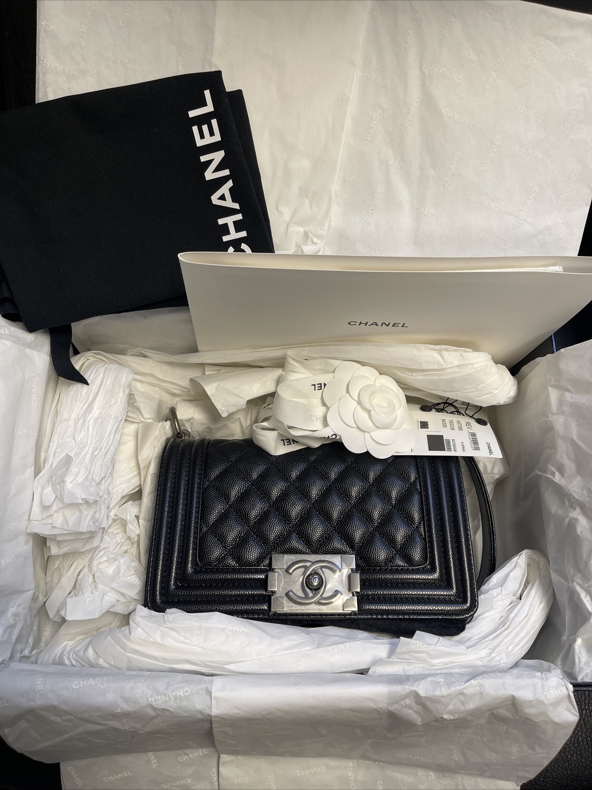 NEW CHANEL Boy Quilted Caviar Ruthenium-tone Small Black