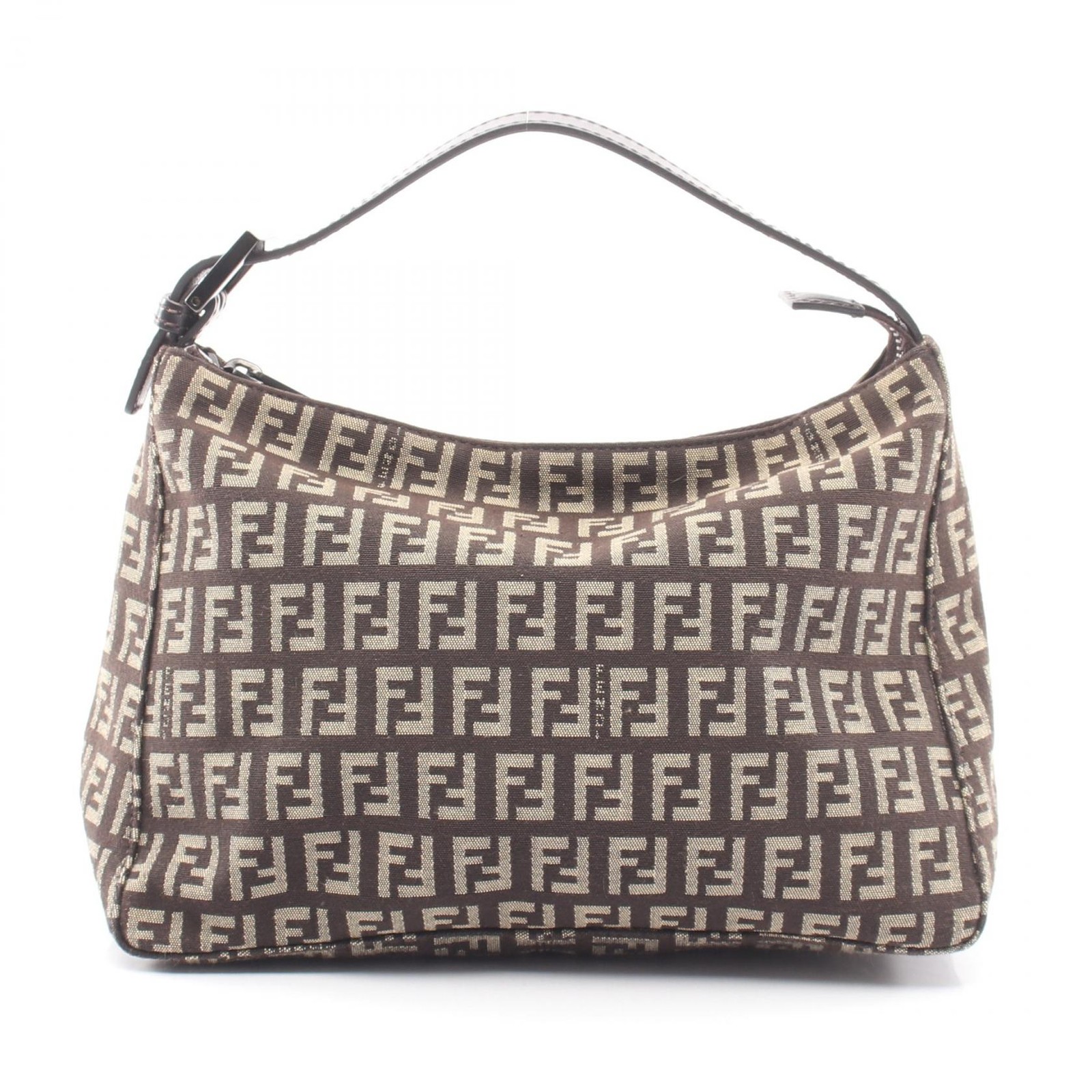 FENDI Zucchino Handbag canvas leather Brown Beige Used Women