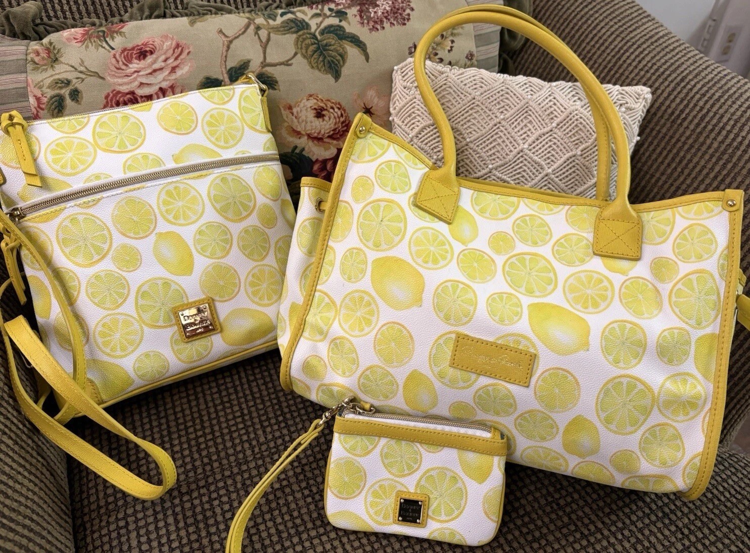 Dooney Bourke Bundle Set Limone Lemon Yellow Bags Tote Crossbody Pouch Wristlet