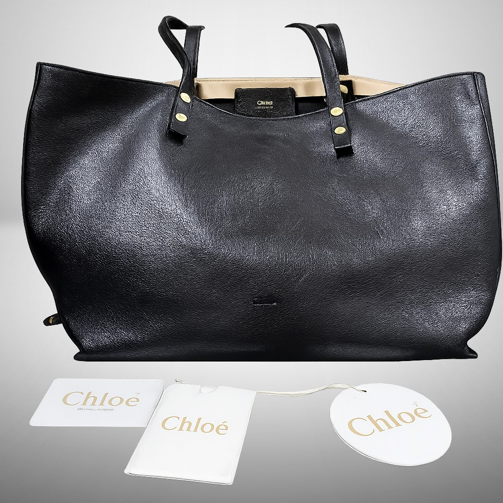 Auth Chloe DILAN Handbag Shoulder Tote Bag Leather Black Women’s Side Zip Italy