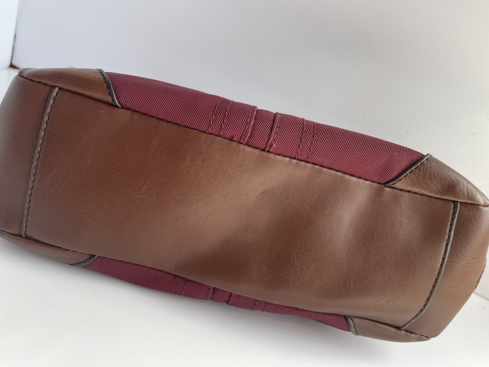 Etienne Aigner Handbag Shoulder Purse Fabric Maroon Wine Red Brown Trim