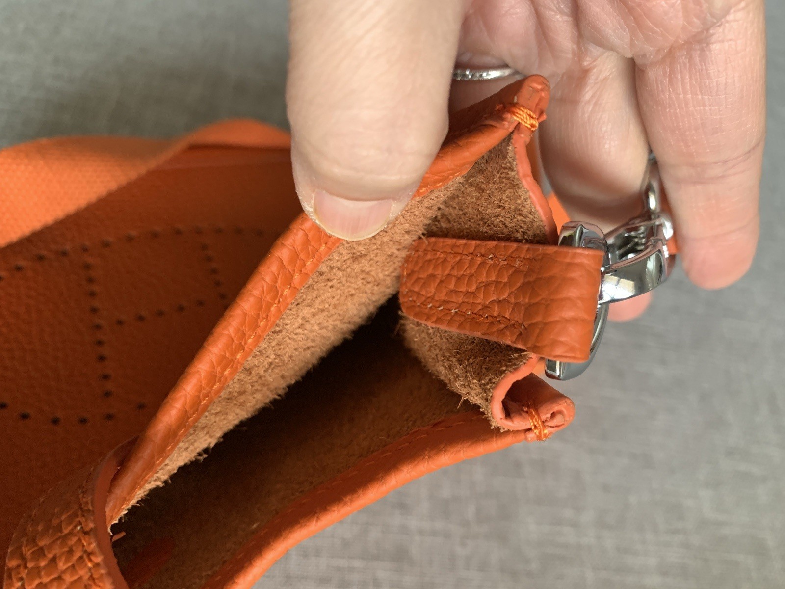 Hermes Shoulder Bag Evelyne Orange Leather Mini