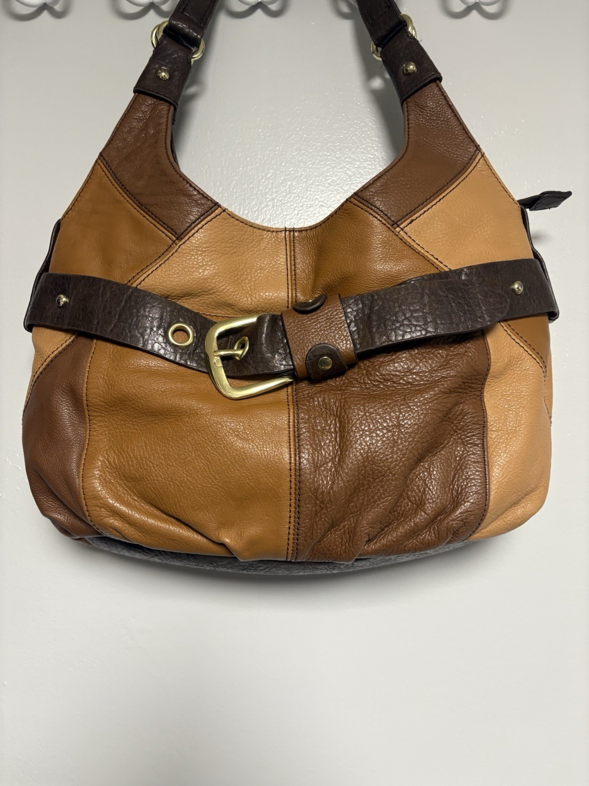 Vintage 80s 90s ETIENNE AIGNER Large Leather Colorblock Hobo Bag Handbag MULTI