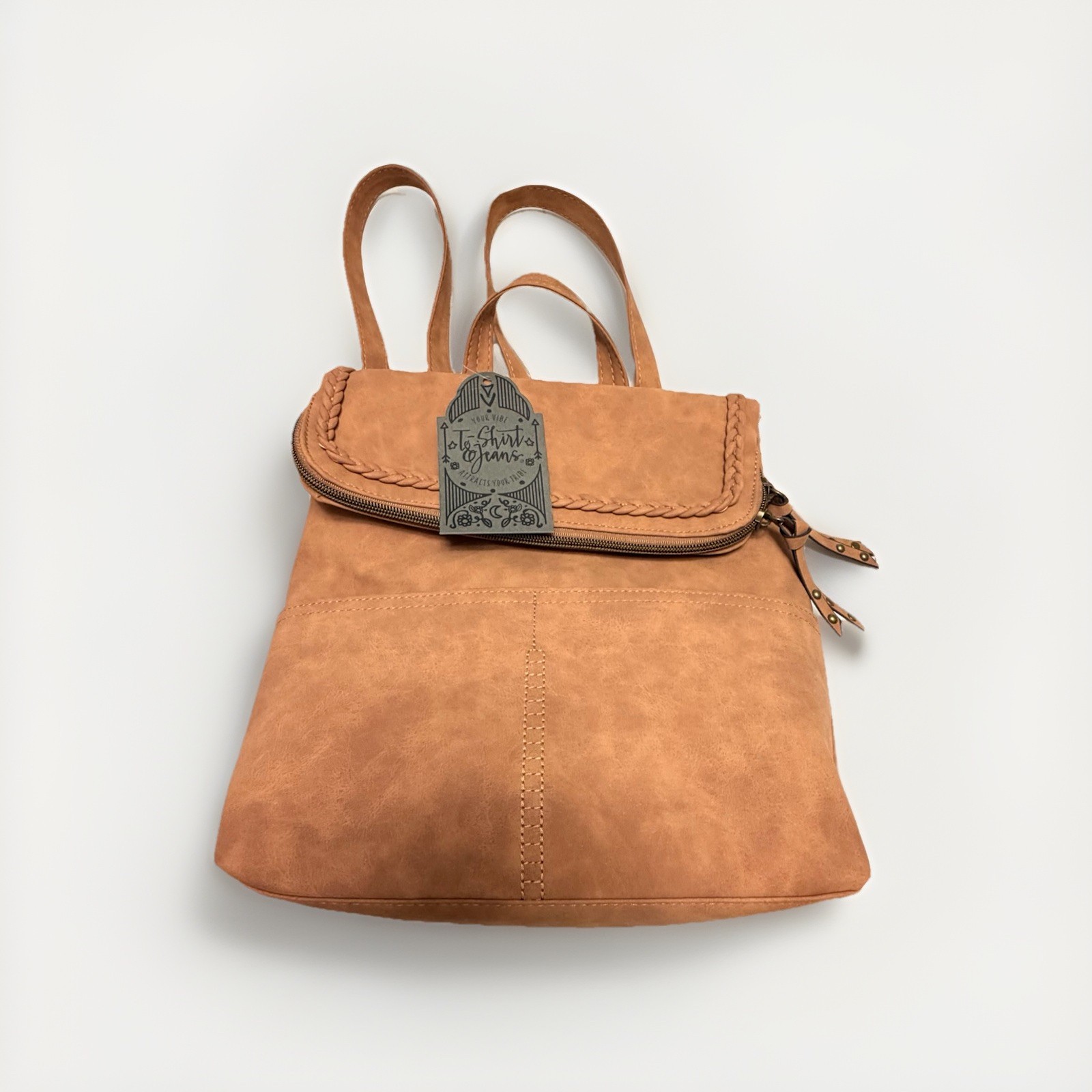 T-Shirt & Jeans Mini Backpack Cognac Brown Vegan Leather Boho Festival NWT Bag
