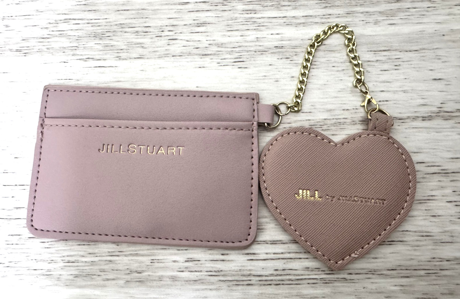 JILL STUART Blush Pink Flat Tote Bag Cute Japan Heart Mirror Charm Gold Logo