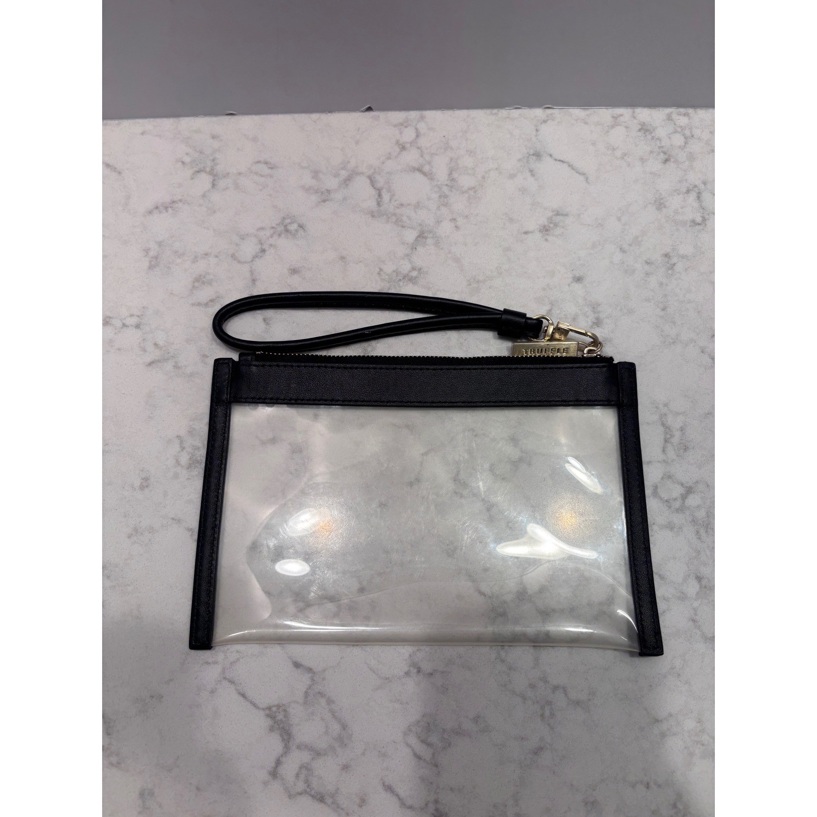 Truffle Clarity Clutch Small Black Leather Trim Clear TPU Wristlet Pouch Bag