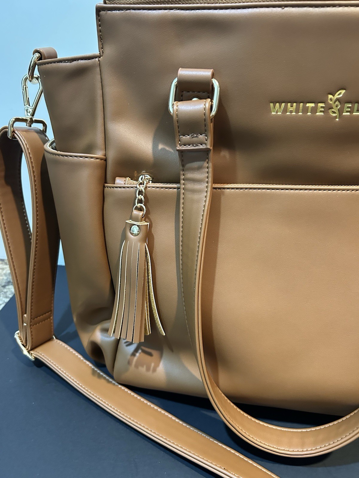 White Elm Gemini Convertible Tote Bag Almond / Gold Lining