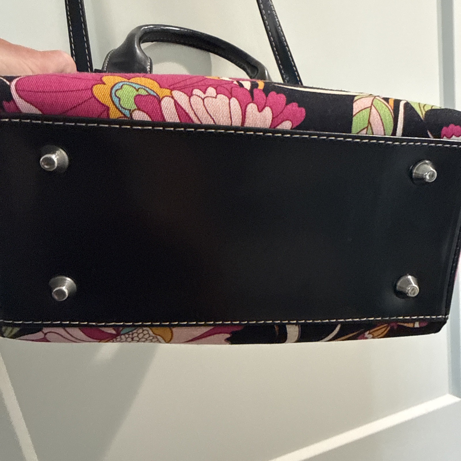 Kate Spade Satchel Hand Shoulder Bag Floral Butterflies Nylon Fabric & Leather