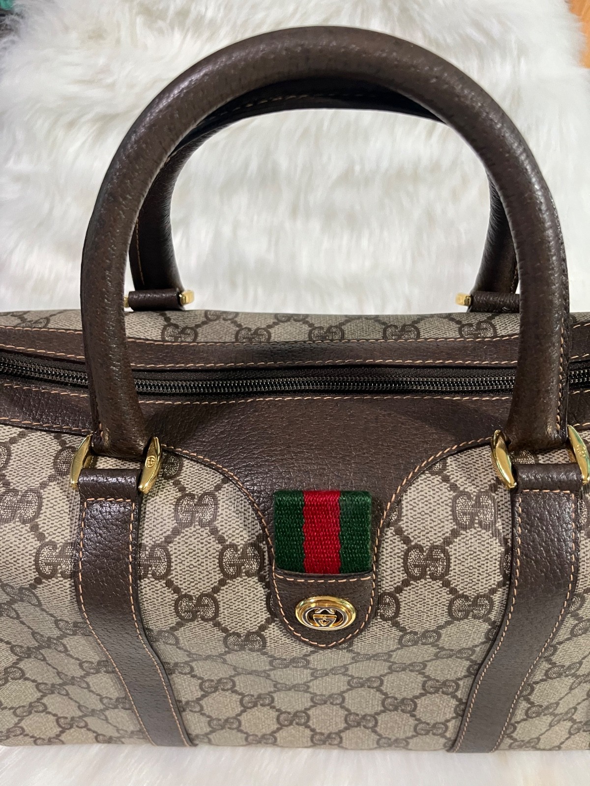 GUCCI 40.02.007 Mini Boston Bag PVC Leather Brown Vintage