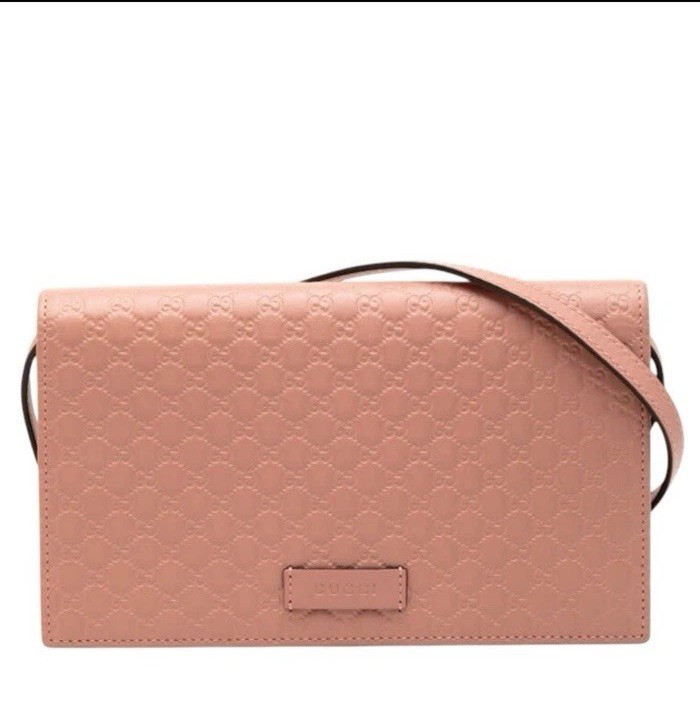 GUCCI Micro GG Guccissima Leather Crossbody Wallet Pink 466507