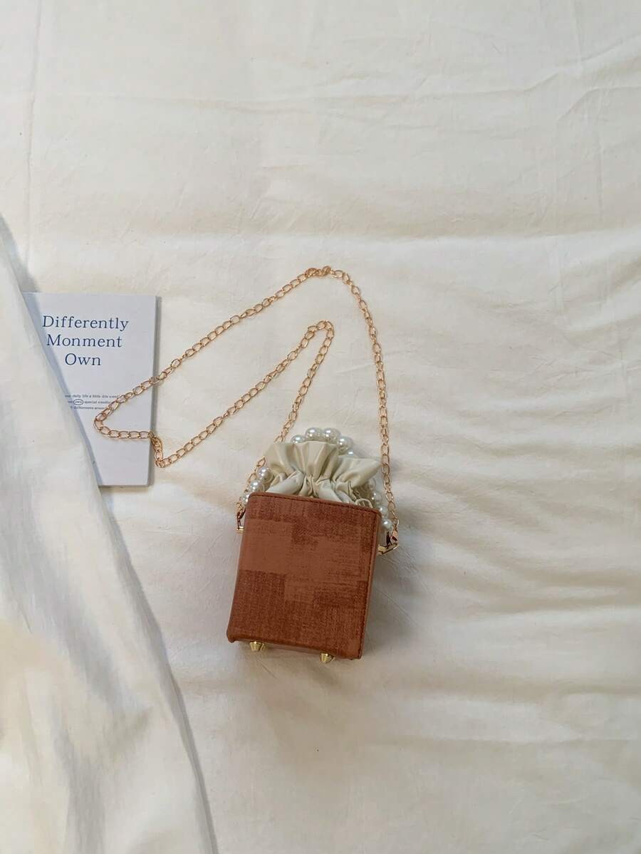 Mini Chevron Drawstring Bag Women Chain Shoulder Crossbody Fashion Party