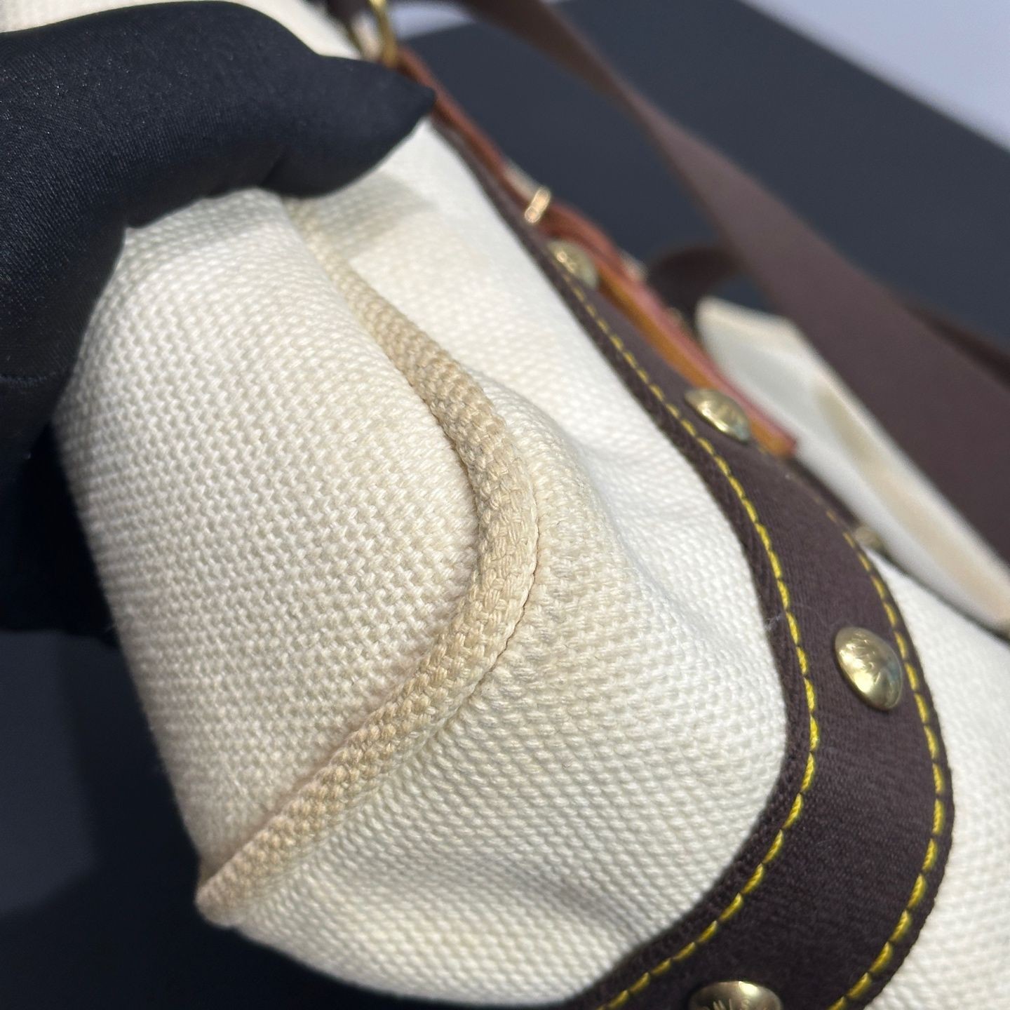 Louis Vuitton Antigua Cabas MM M40035 Beige Canvas GHW Shoulder Tote Bag Rare
