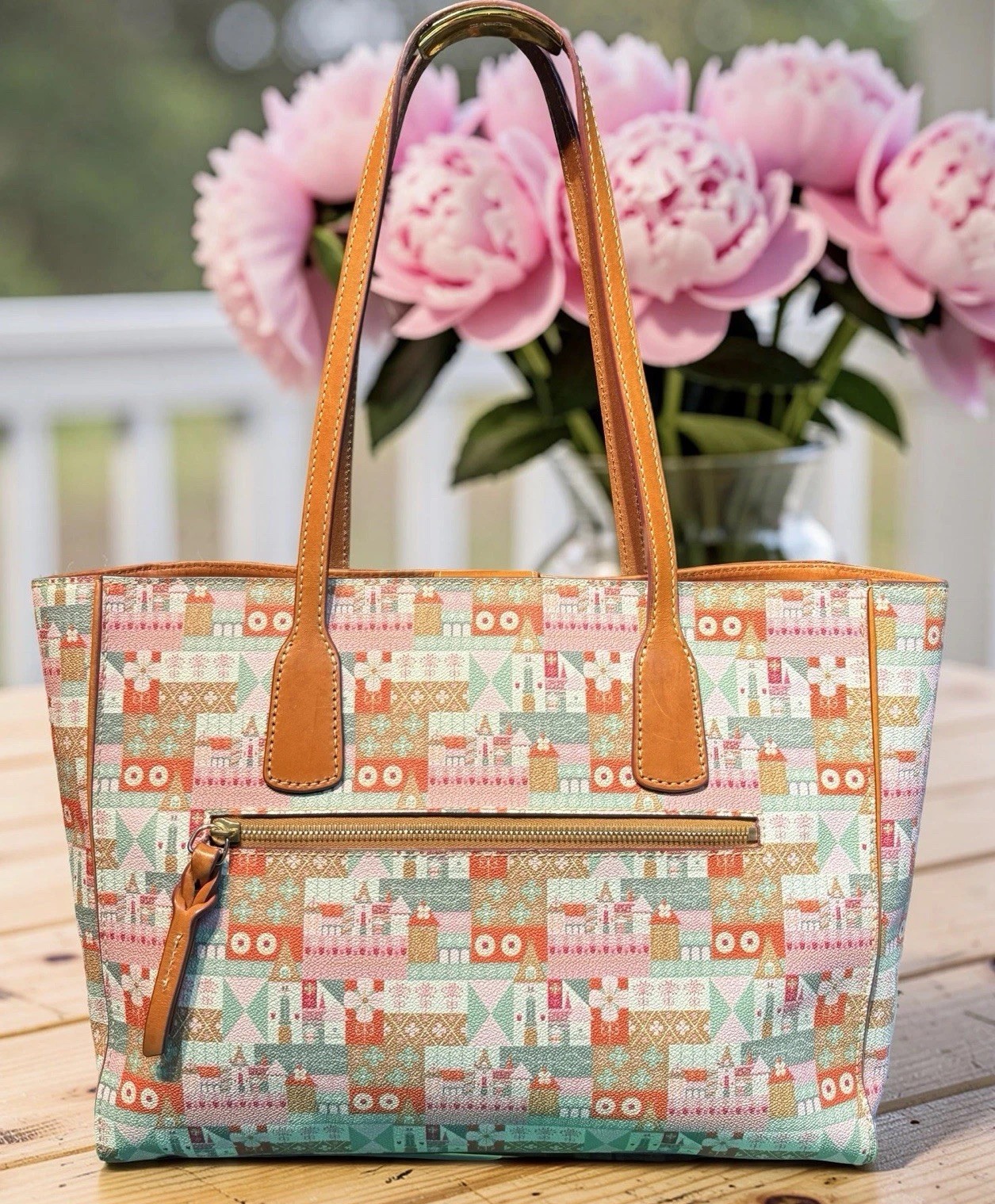Dooney Bourke Pink Green Biltmore Estate Blooms Ashton Tote Bag Blossom Floral