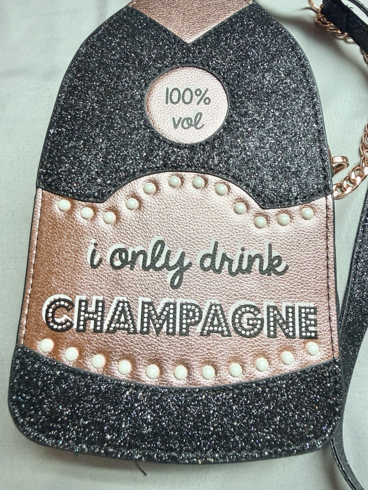Champagne Bottle Kitsch Novelty Crossbody Bag Purse Glitter Rose Sparkling Wine