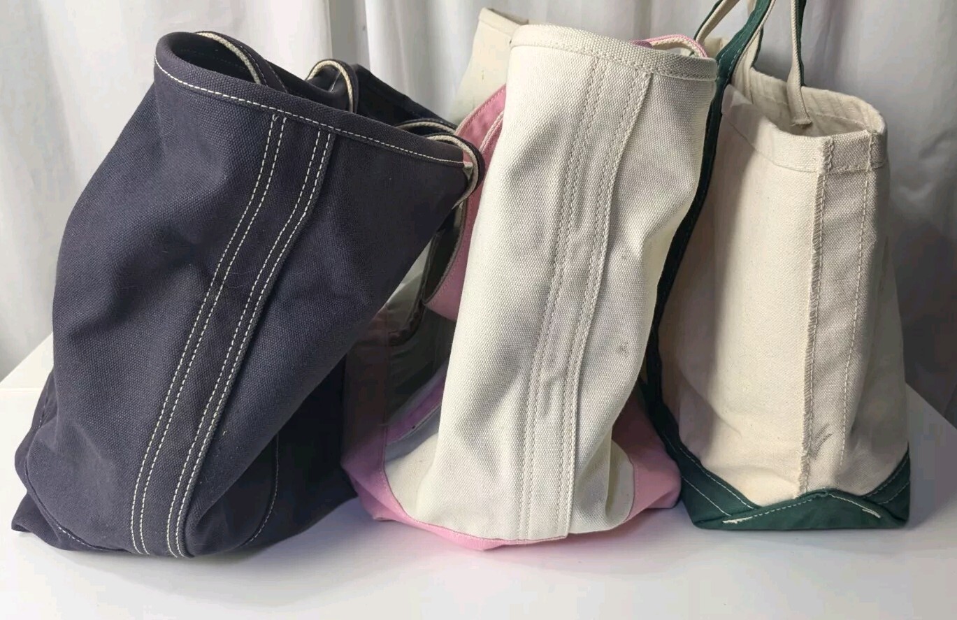 Lot 3 Vintage Lands End + Other Canvas Boat Bag Tote Beach Pink/Blue/Green LARGE