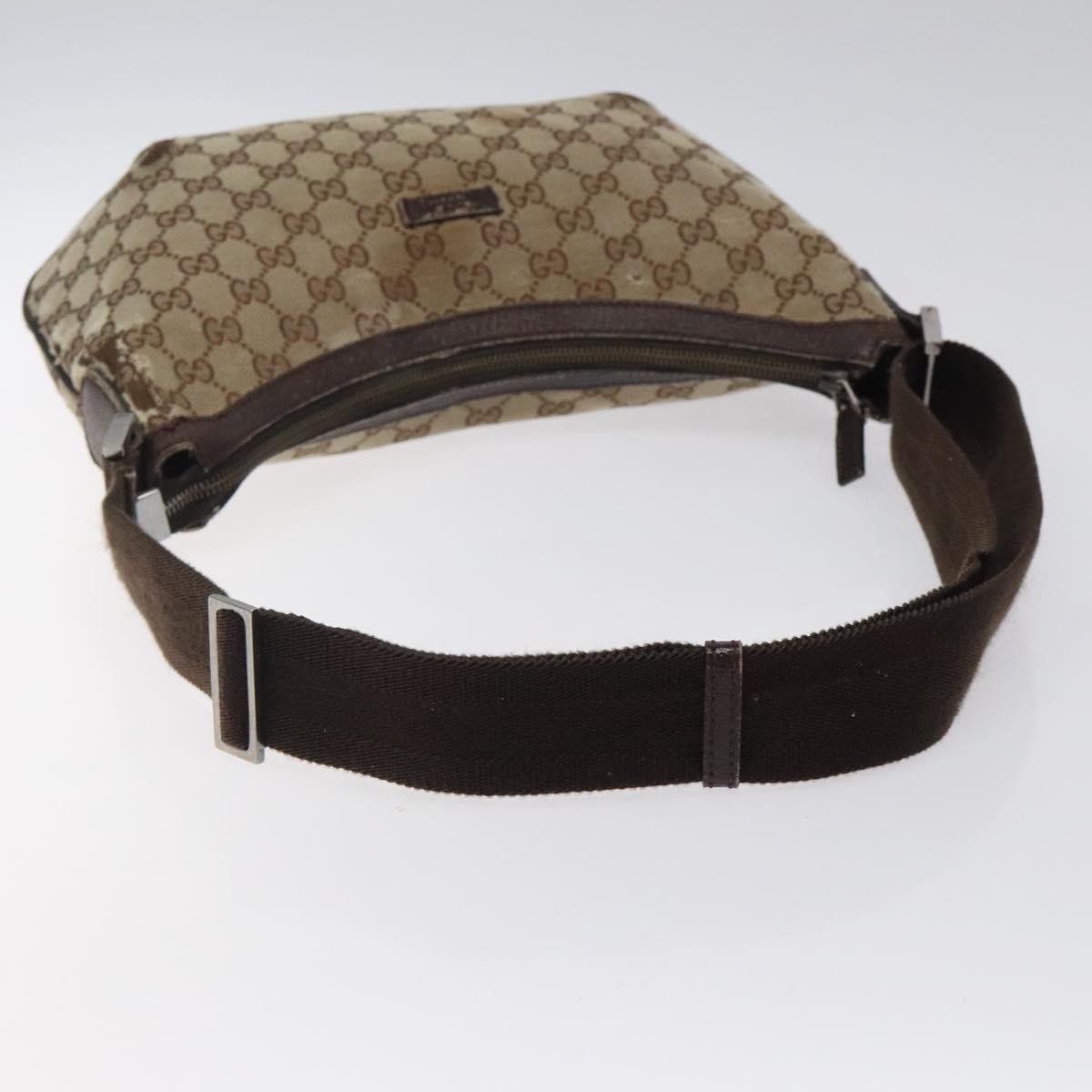 GUCCI GG Canvas Shoulder Bag Beige Silver 181092 Auth gh139