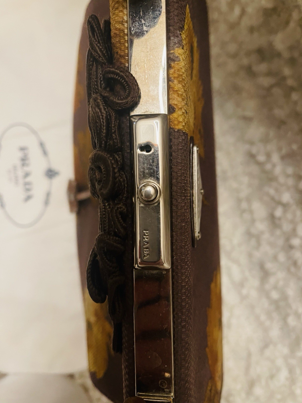Vintage Prada 2005 Madras Cerniera Canapa in Brown Floral w/Top handle & COA.