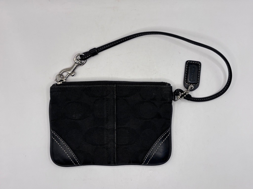 Coach Wristlet vintage black monogram fabric leather trim with tag