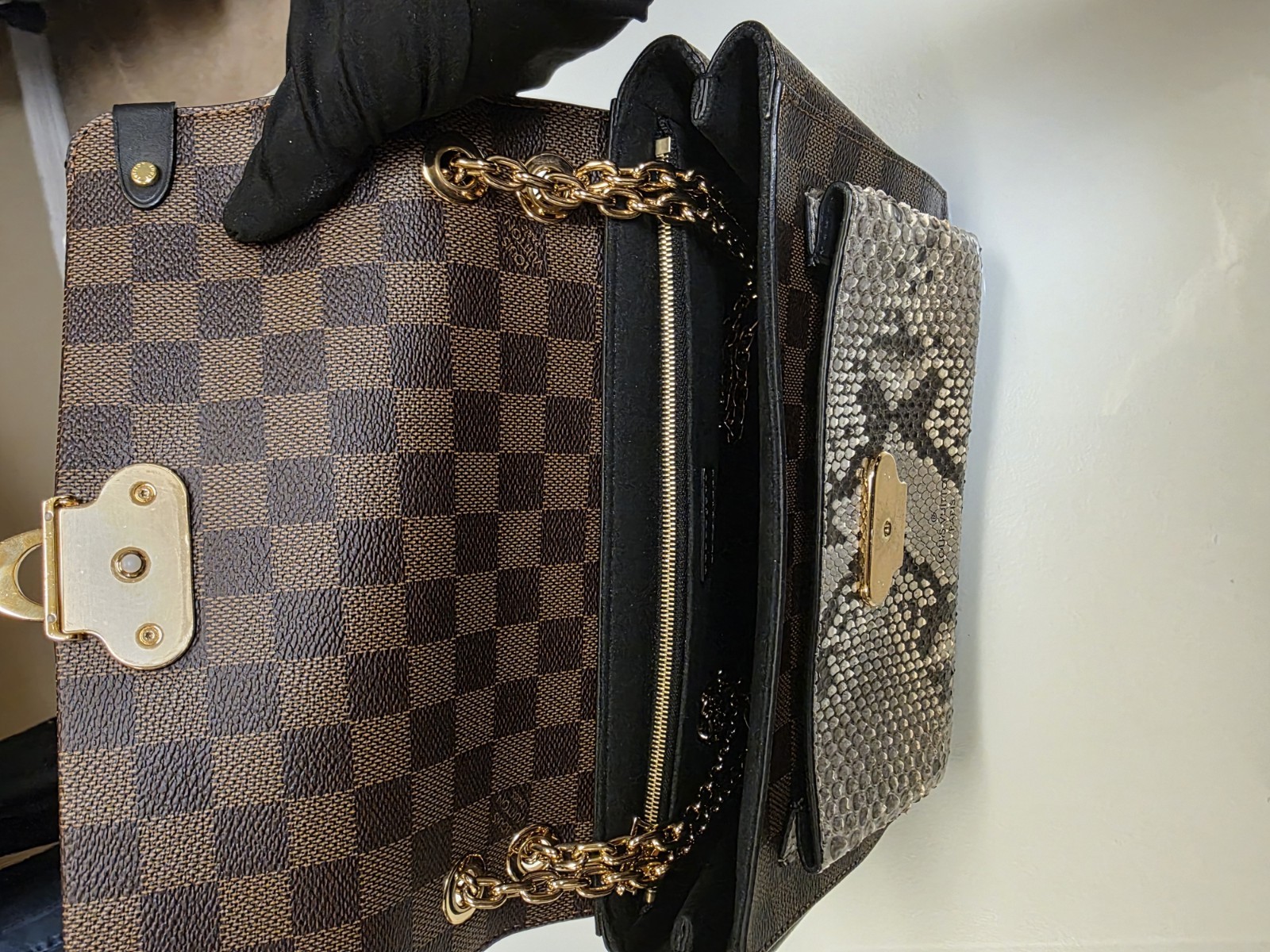 RARE Louis Vuitton Vavin PM Damier Ebene Exotic Python Noir
