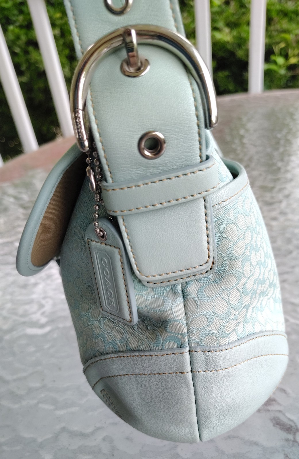 Coach MEDIUM Vintage F06808 Soho Robin Egg Blue Signature C & Leather Bag