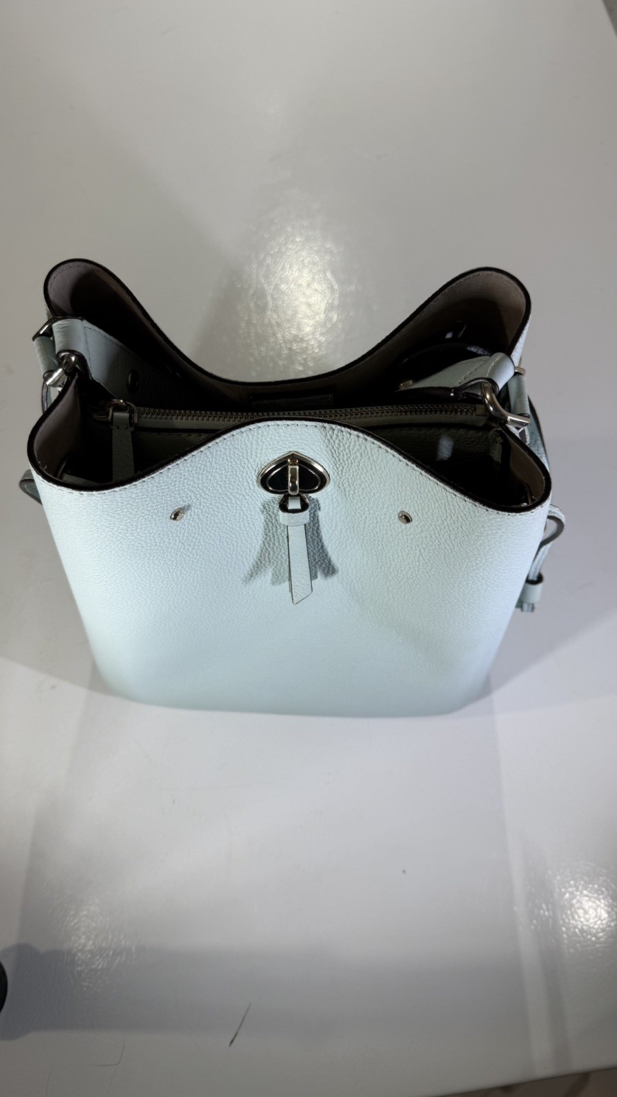 NWT KATE SPADE Marti Blue Glow Leather Charm Large Bucket Bag Purse