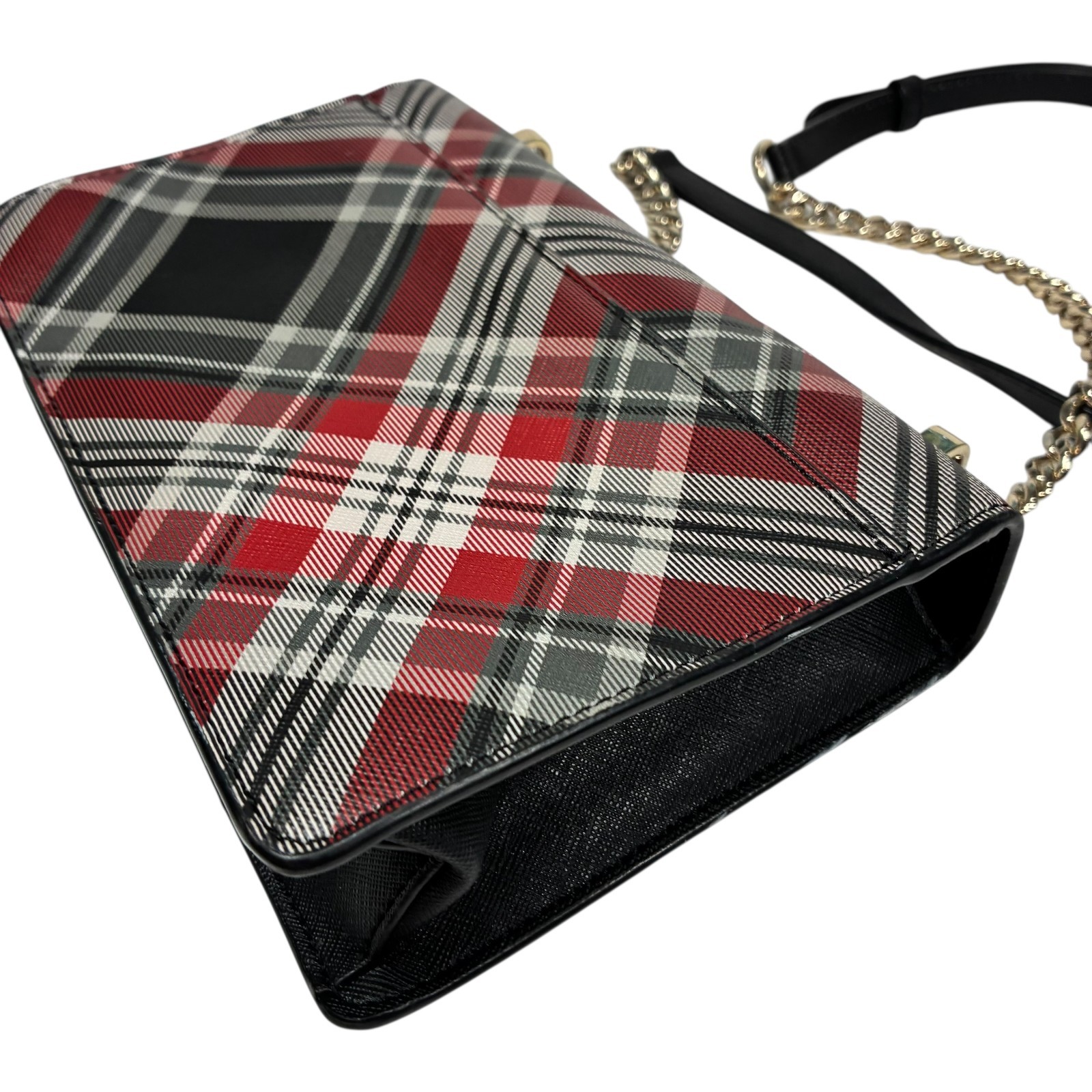 DKNY Elissa Red/Black Plaid Small Shoulder Bag Gold Chain Strap 8.5 x 7 in
