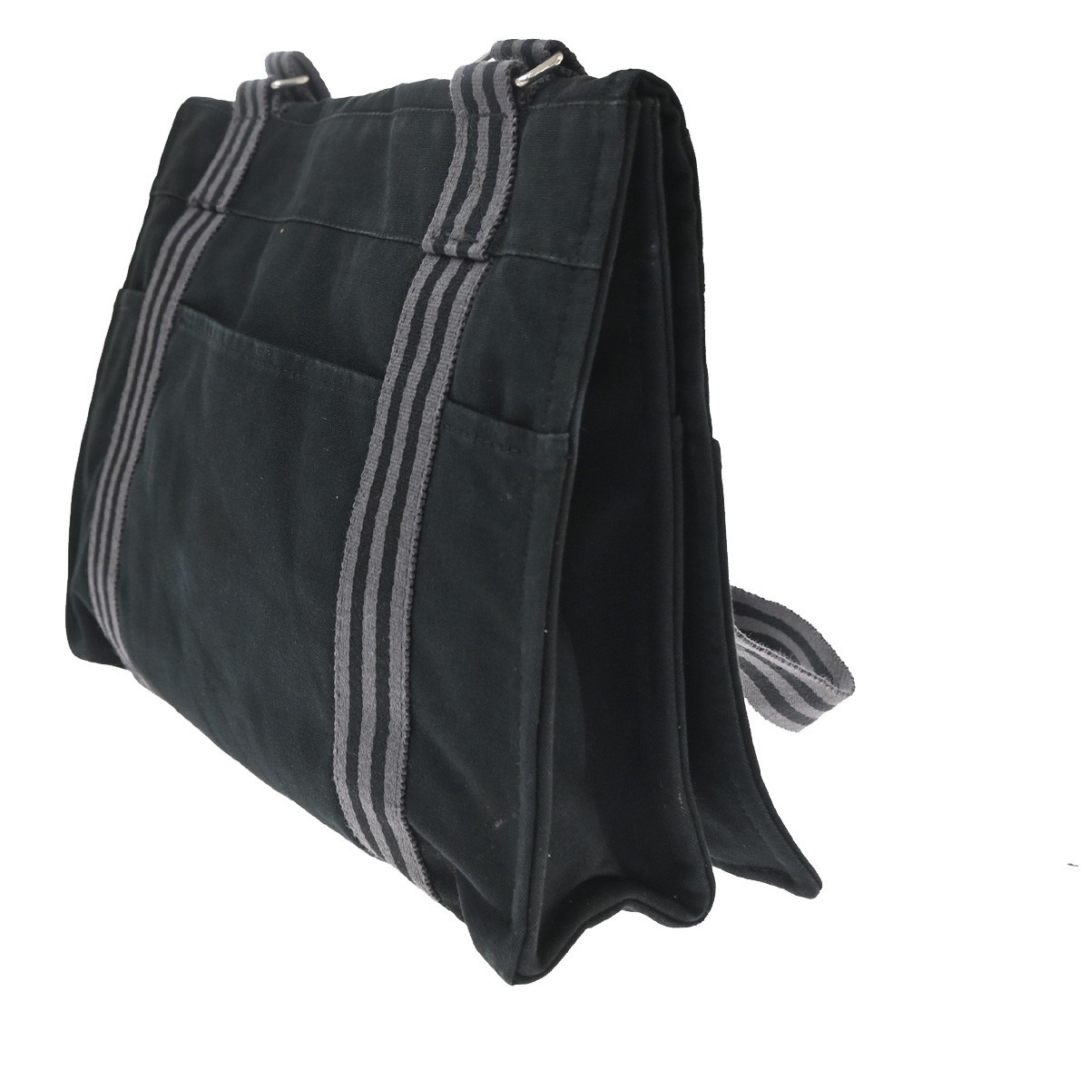 HERMES Fourre Tout Basas MM Hand Tote Bag 100% Cotton Black SHW France 05TA739