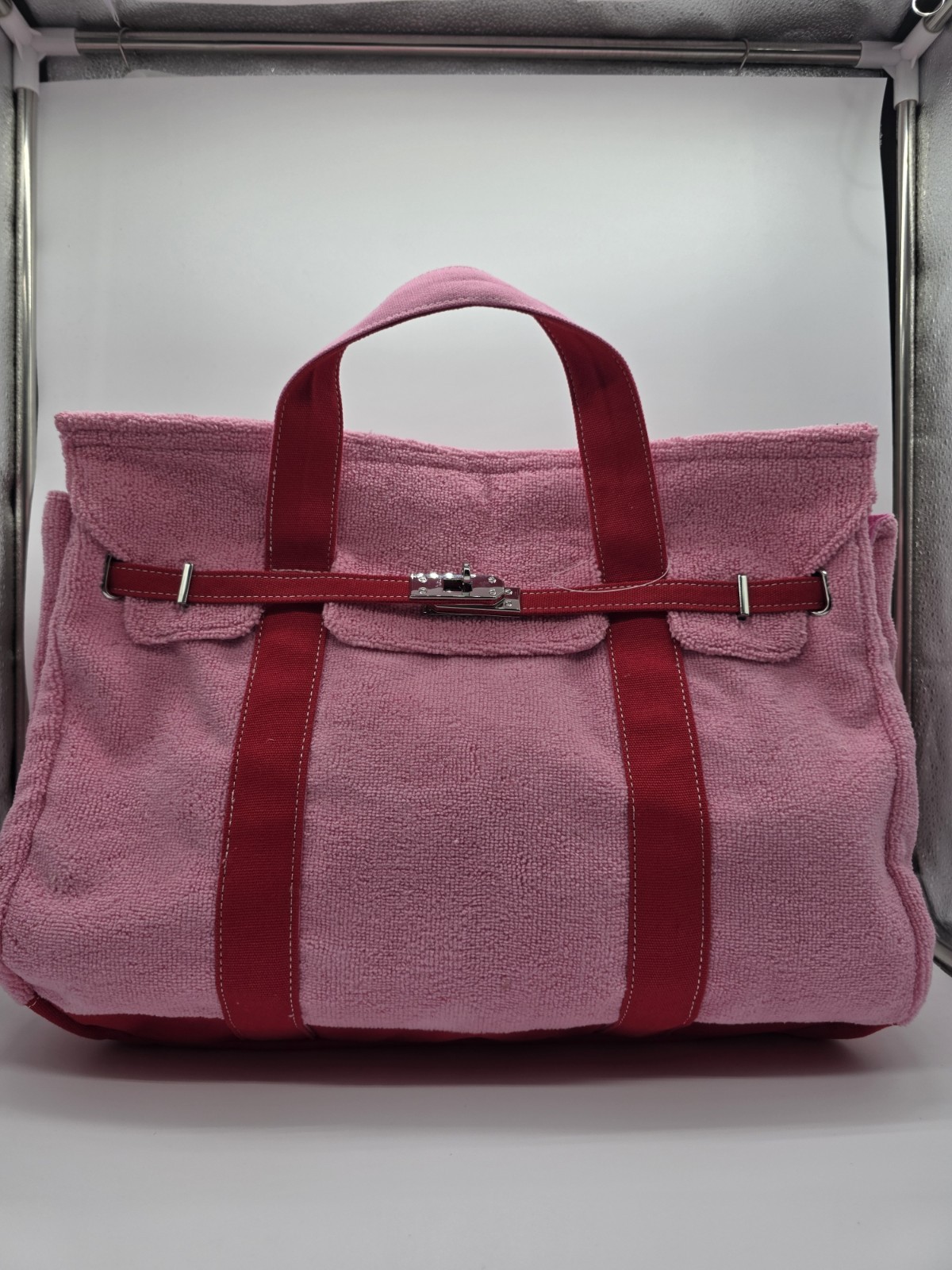 Sunwin Boatkin Style Women Large Pink Red Terry Cloth/Canvas Tote Bag