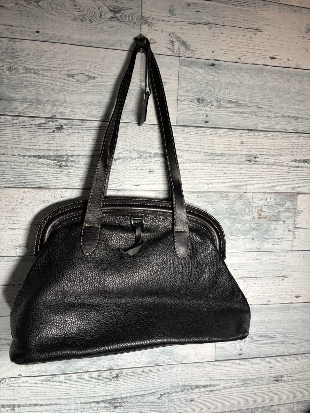 Petusco Genuine Leather Shoulder Bag Black Made in Spain Large Satchel Purse