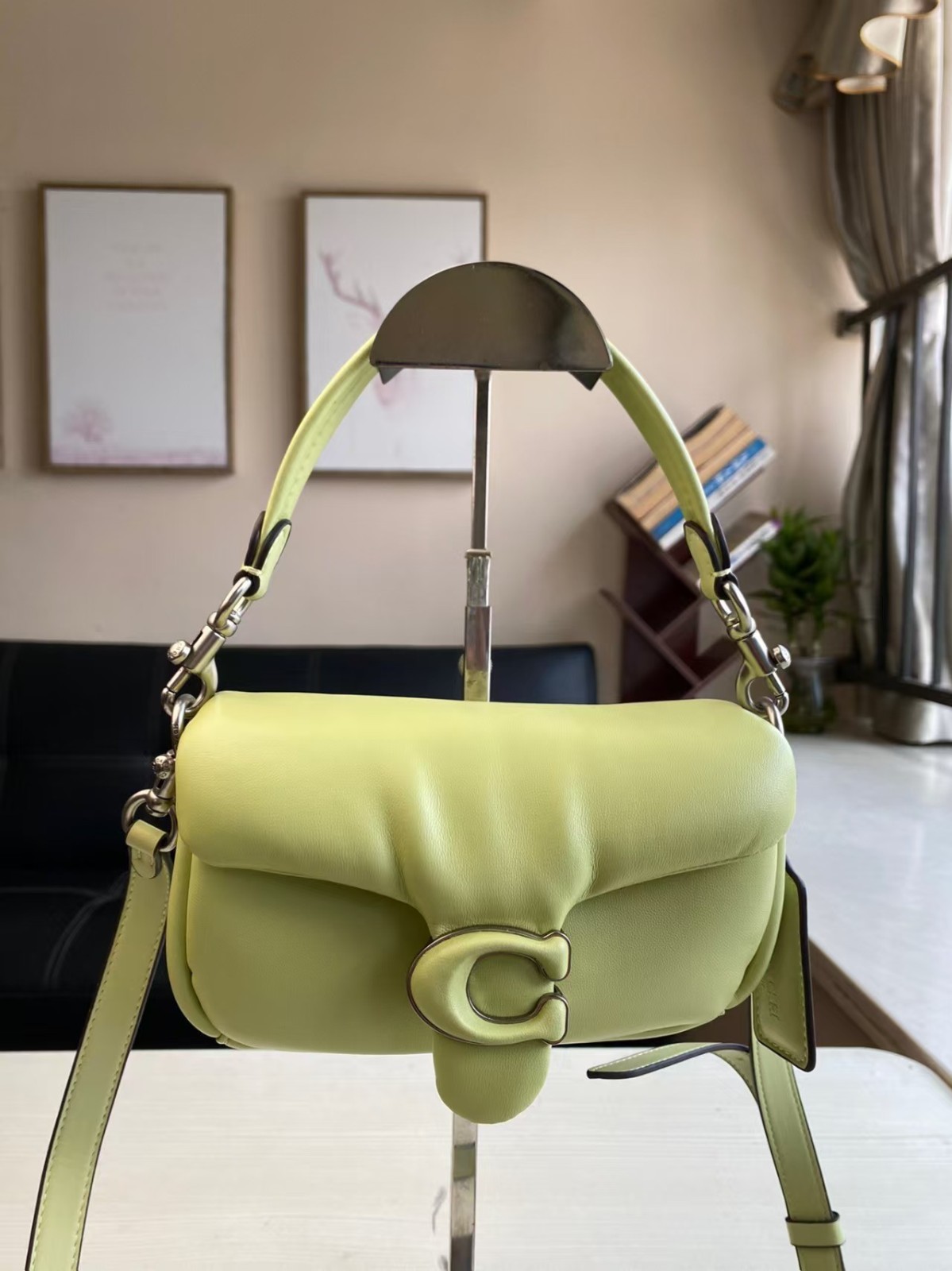 Coach Pillow Tabby 18 Soft Leather Crossbody Bag in Light Lime Green C3880