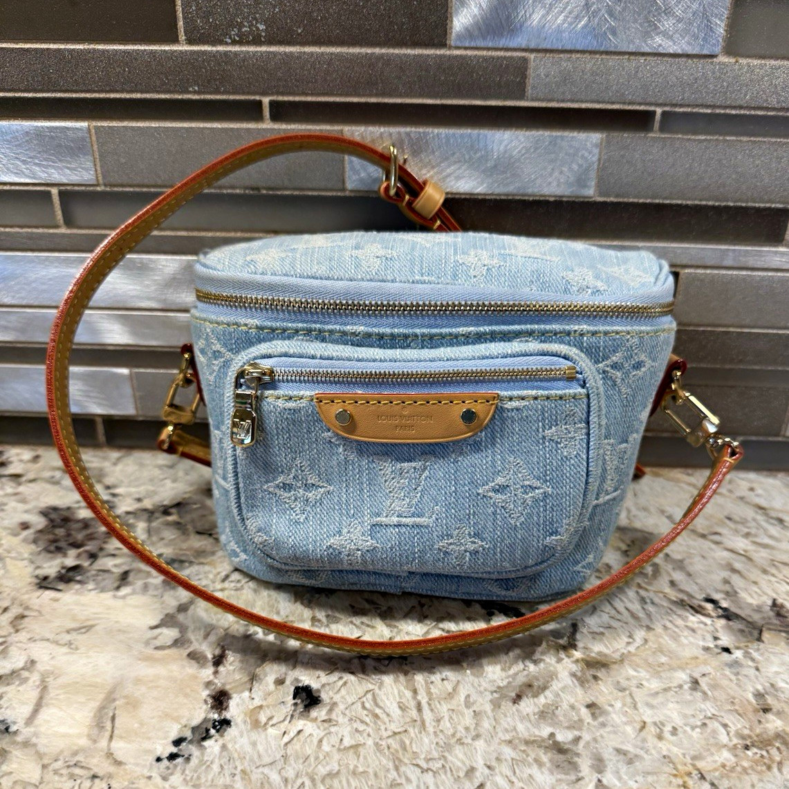Louis Vuitton Mini Monogram Blue Belt Bag Bumbag Zip Adjustable Strap