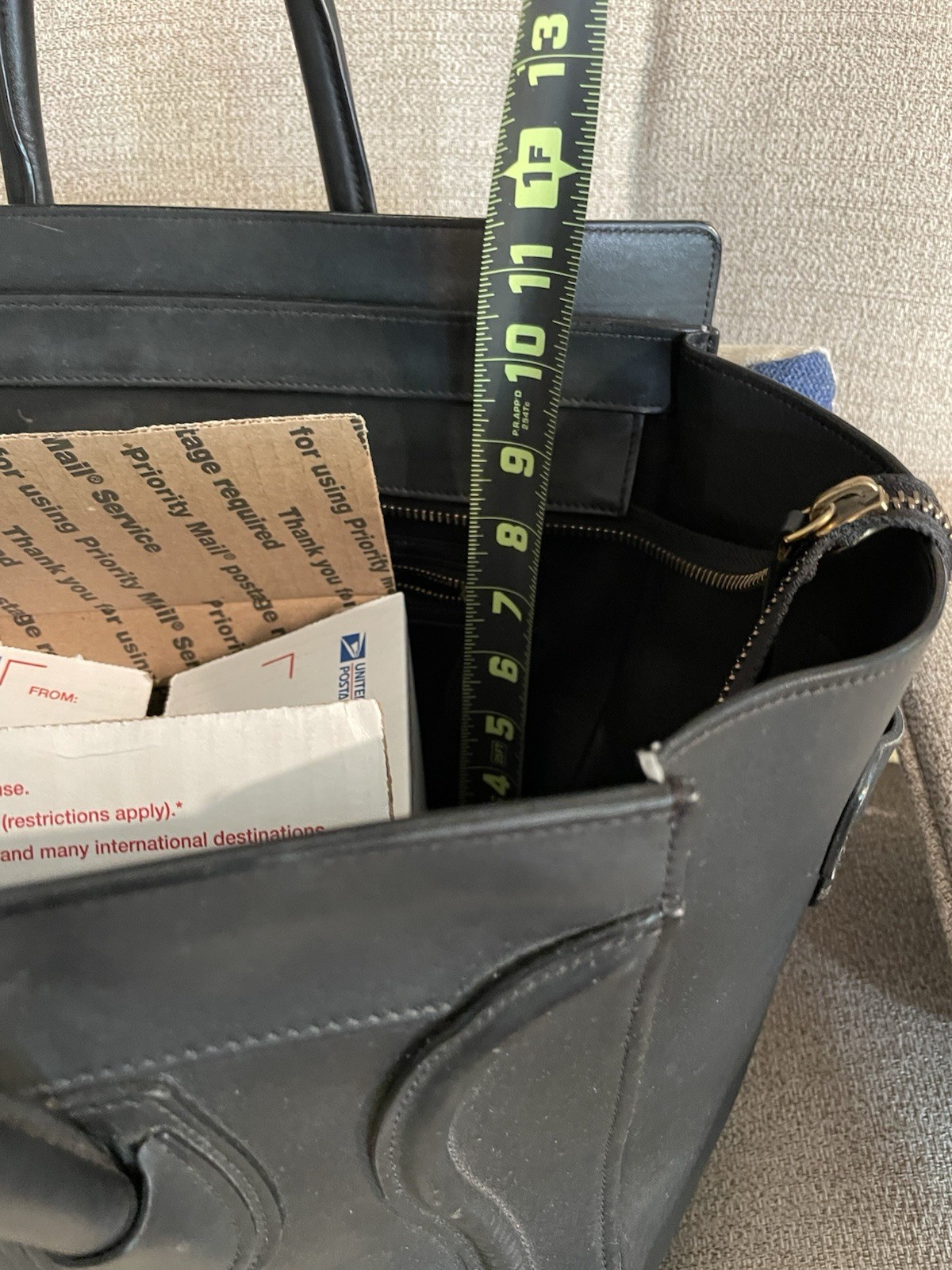 CELINE Luggage Phantom Black Handbag Tote Bag Leather Used