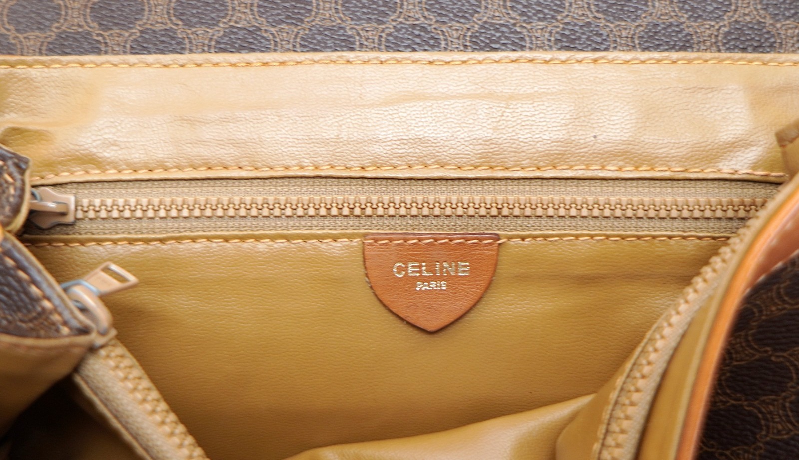CELINE Classic Brown Triomphe Macadam Leather Shoulder Satchel Bag Italy