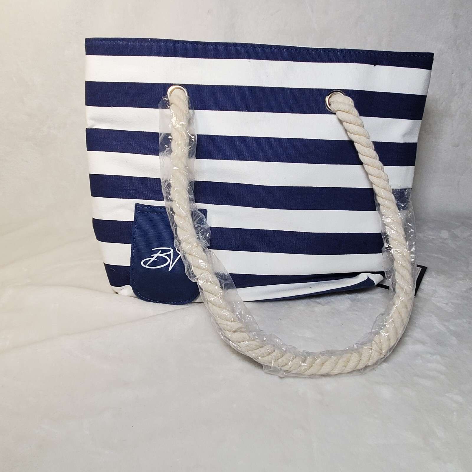 Porto Vino Beach Wine Bag Canvas Blue/White Stripes Holds 2 Bottles Of Wine NWT