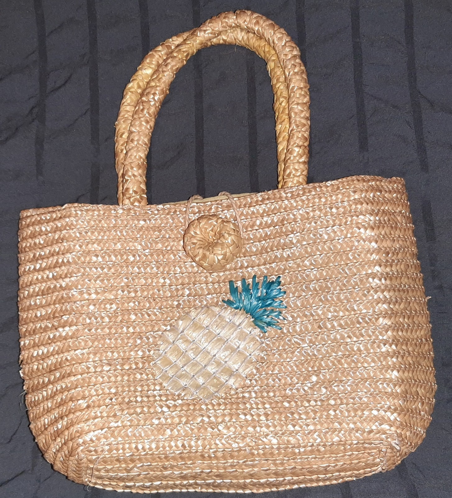 Woven Straw Tote Bag Pineapple Embroidered Purse Unbranded Boutique Bag Boho