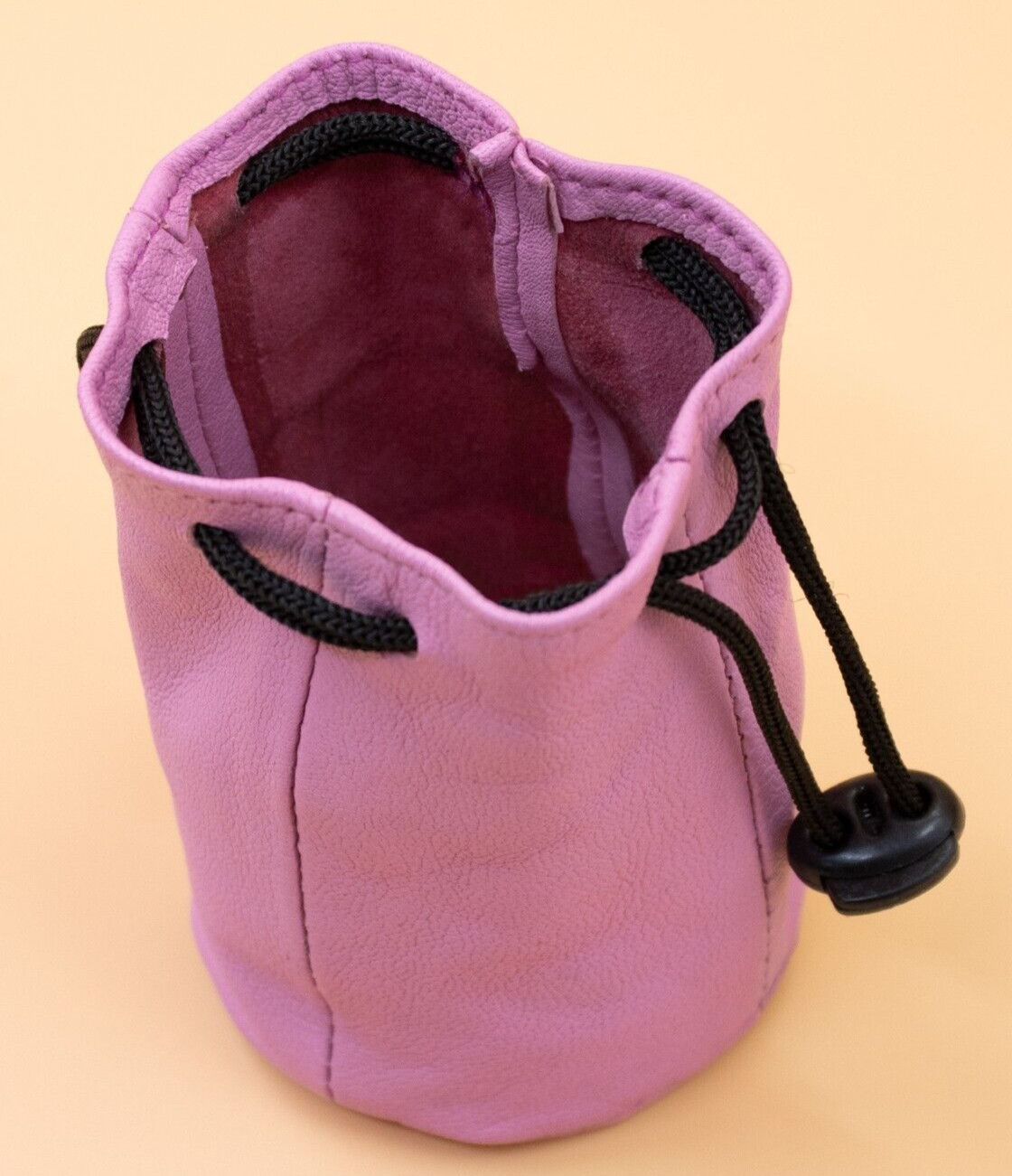 Women’s Pink Leather Drawstring Pouch Bag Small Coin Purse Travel Makeup