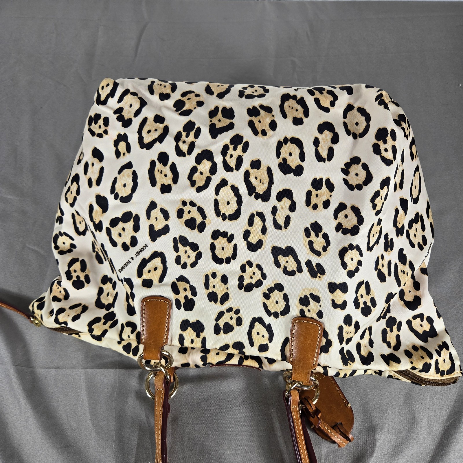 Dooney & Bourke Animal Print Satchel Top Handle Beige Black Zip Bag Charm