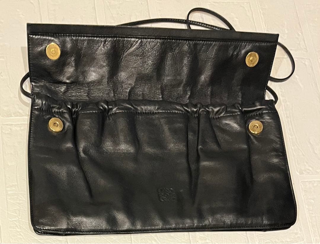 LOEWE Vintage Nappa Leather Shoulder Handbag Black Womens Strap 100cm Accessorie