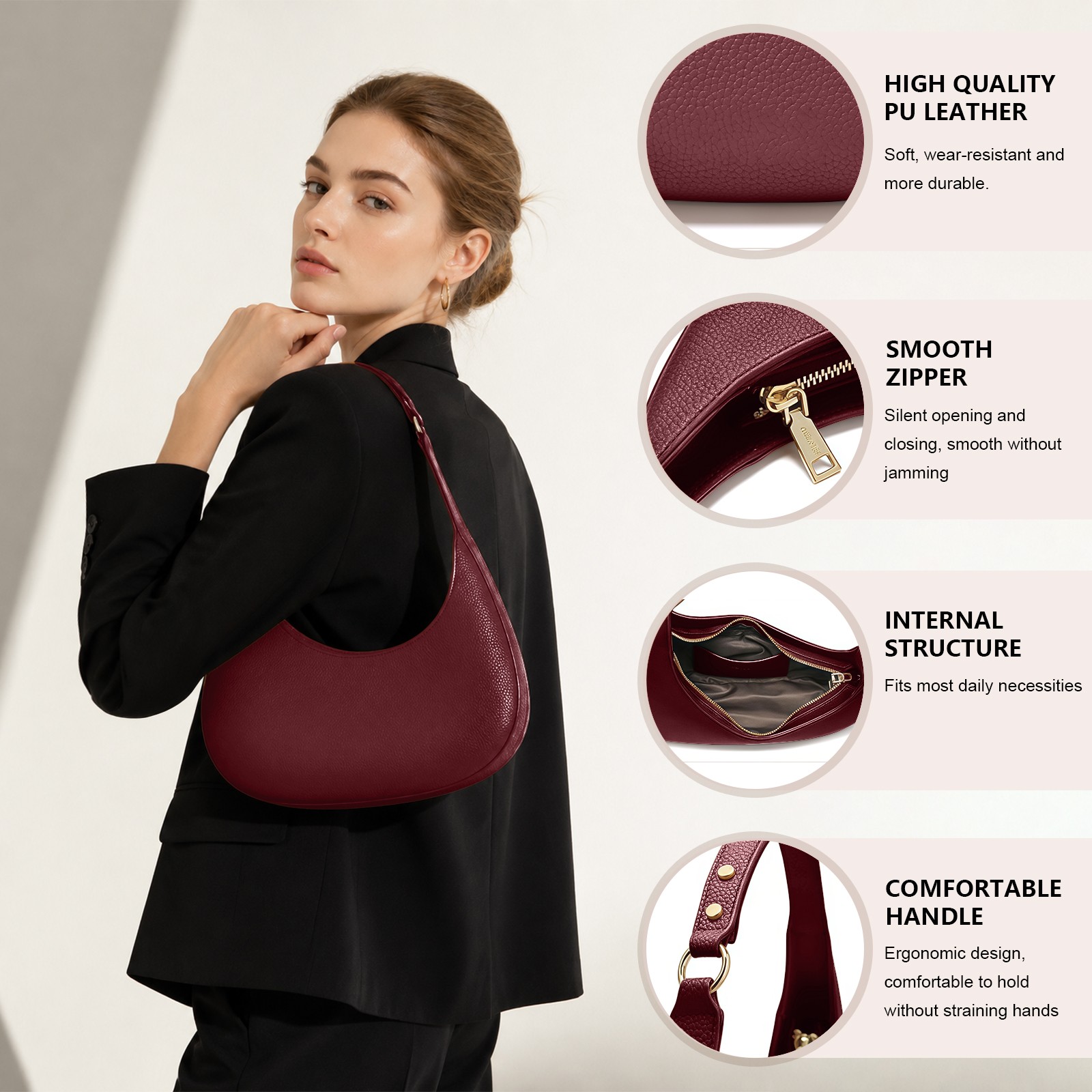Shoulder Bag for Women Cute Hobo Handbag and Vegan Leather Retro Small Clutch PU