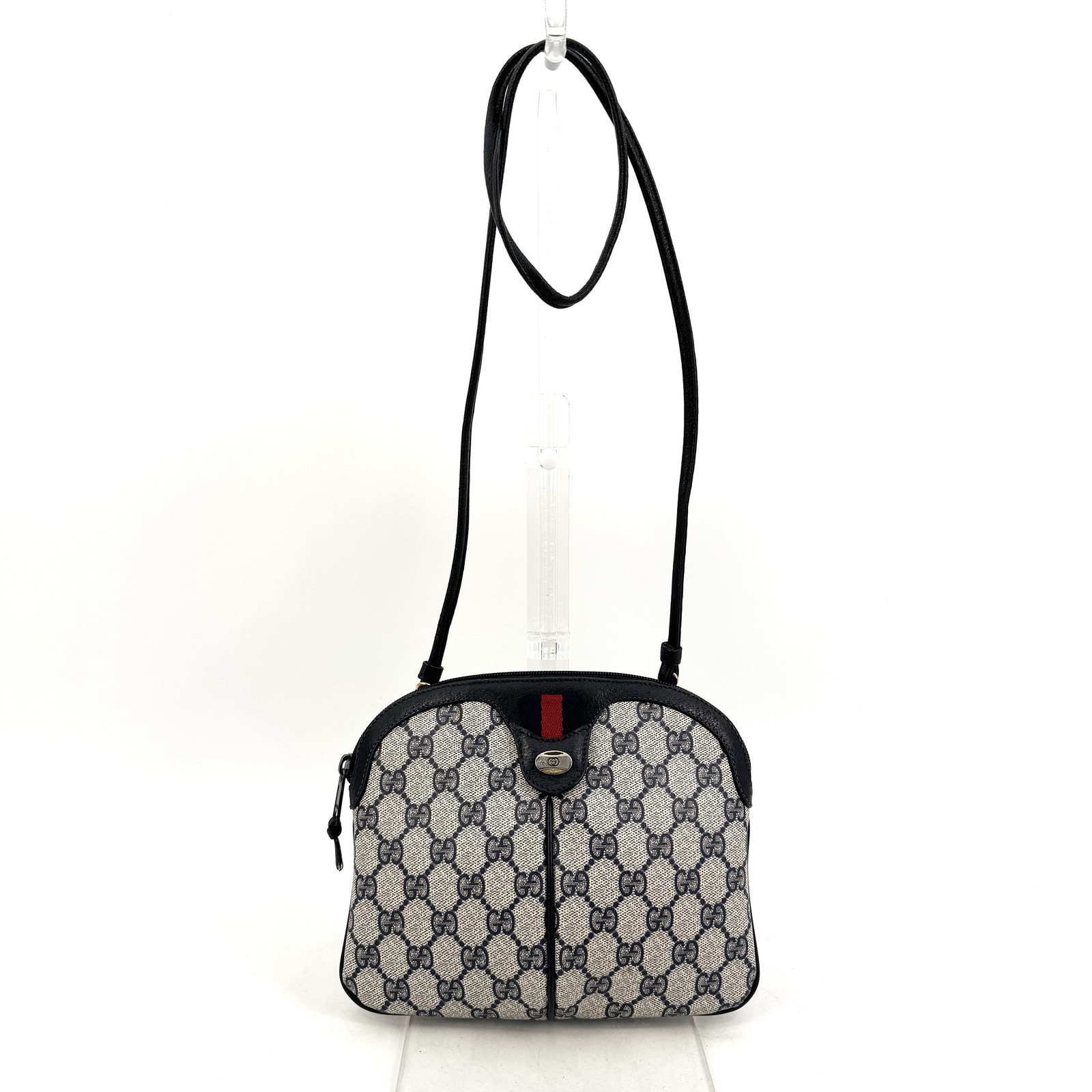 GUCCI Vintage GG Supreme Web Stripe Crossbody Shoulder Bag Navy